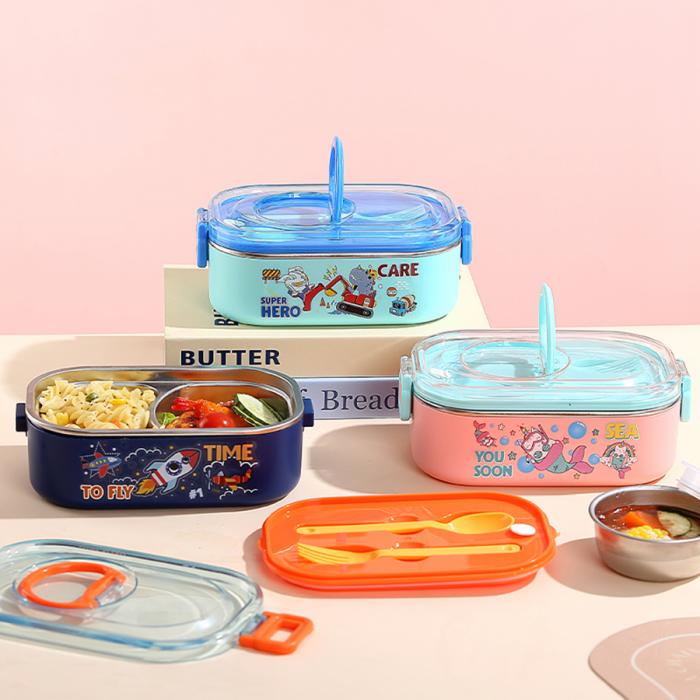 卡通手提密封不銹鋼餐盒(單格900ml/2格850m