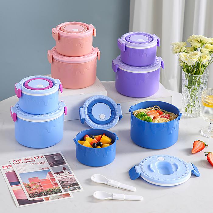 蛋糕圓形塑料雙層飯盒1000ml+380ml